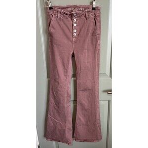 American Eagle Womens Jeans Size 2 Pink Super Hi-Rise Flare Bell Boho Stretch